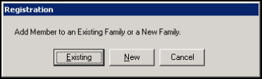 Registration - Add member to - Existing/New/Cancel